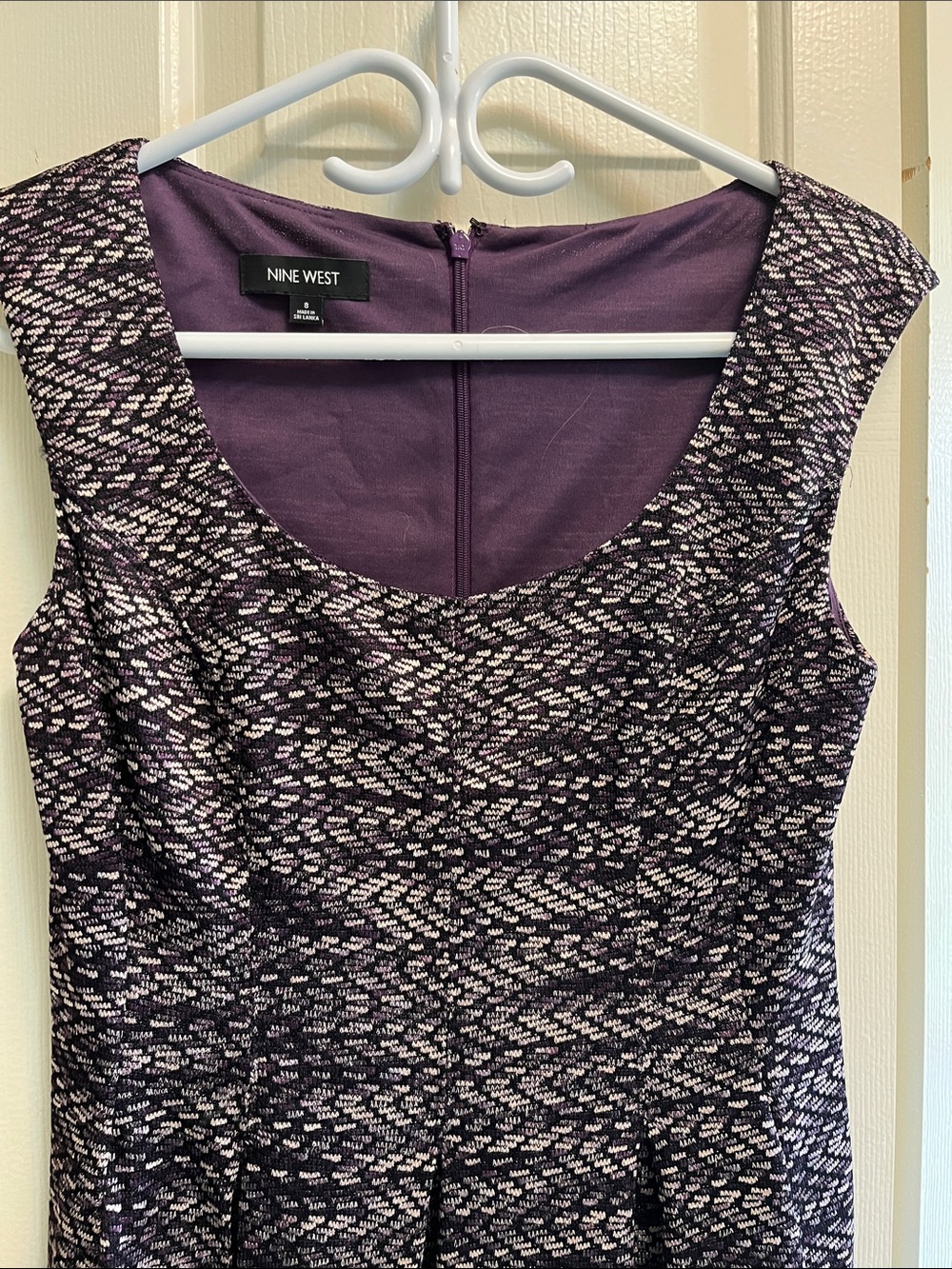 Nine West Purple and Black Textured Sleeveless Mini Dress